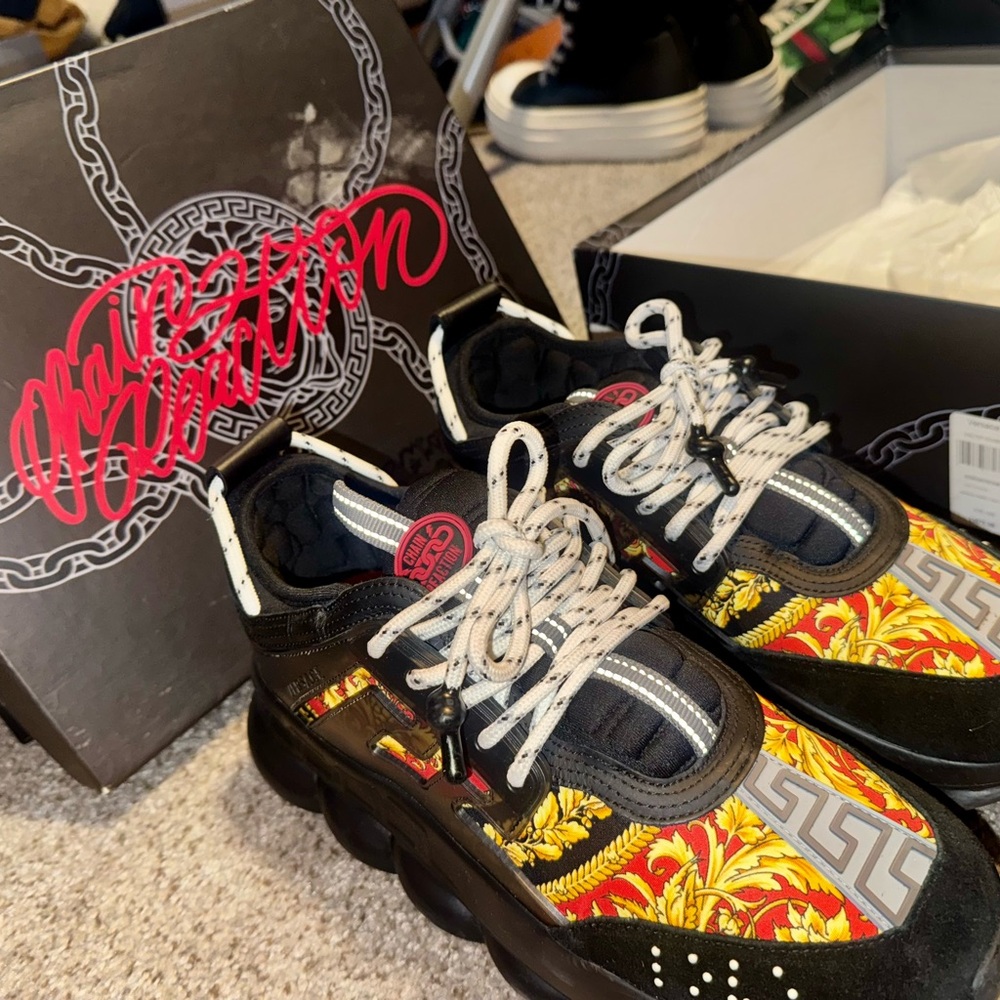 Versace Chain Reaction Sneakers - Black and Gold